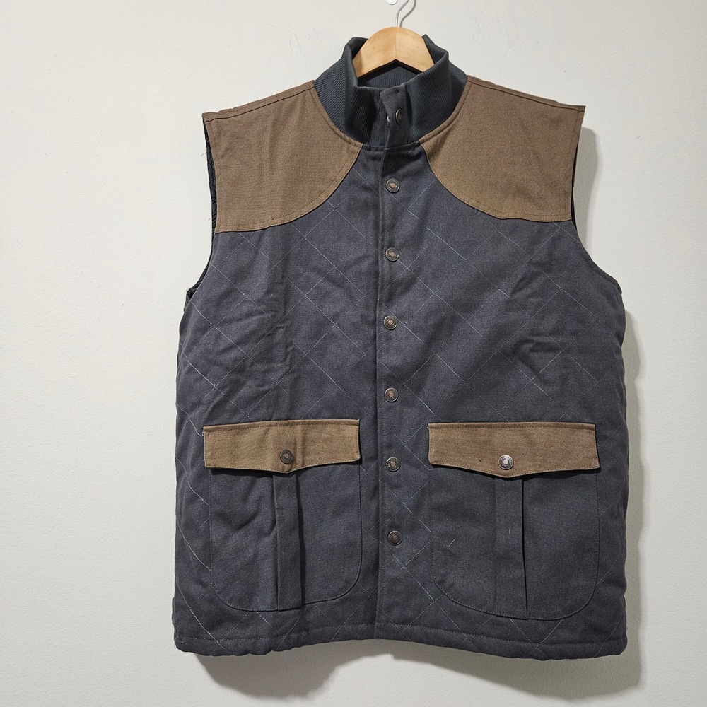 Fieldstone Mens XL Quilted Shooting Vest Grey Brown Canvas Hunting Outdoor Gilet